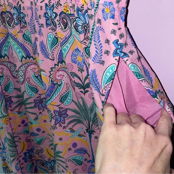 Talbots Size S Midi Dress Fit and Flare Cotton Pockets Pink Boho Coastal Preppy - Picture 4 of 9